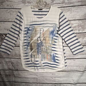 Gerry Weber Fashion Striped Top 3/4 Sleeve Size 4 Viscose